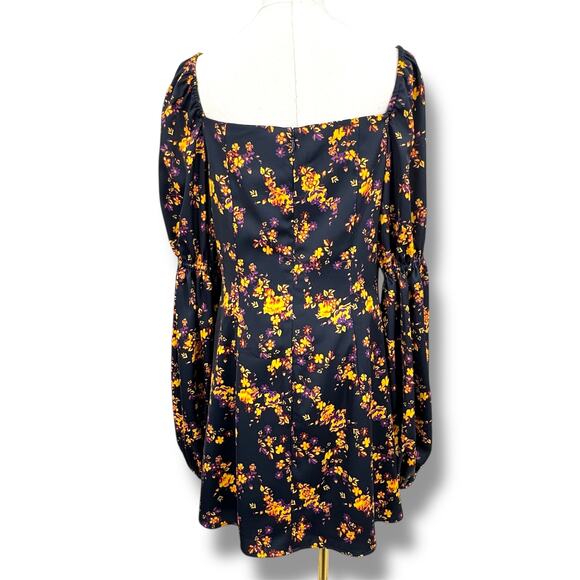 C/MEO Collective mini satin dress large bishop sleeves square neck blue floral - Picture 3 of 12